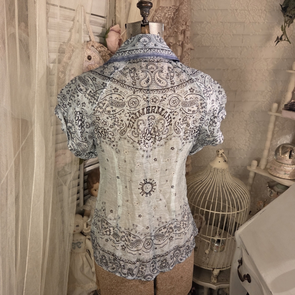 ♡ ️zimmermann blue paisley silk linen button up blouse ♡ - Picture 3 of 6